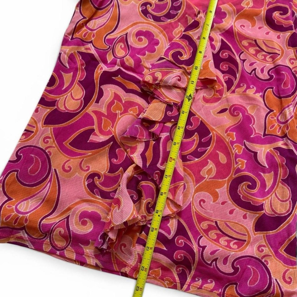 Axcess Liz Claiborne Pink Paisley Ruffle Wrap Top V-Neck Y2K Boho Mesh Sz S - Picture 6 of 6